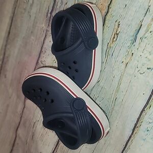 Blue Crocs With White And Red